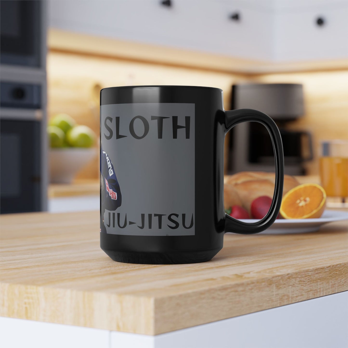 Sloth Sports Black Mug, 15oz Coffee Cup, Funny Sloth Mug, Jiu Jitsu Gift, Unique Drinkware for Coffee Lovers, Gifting for Holidays