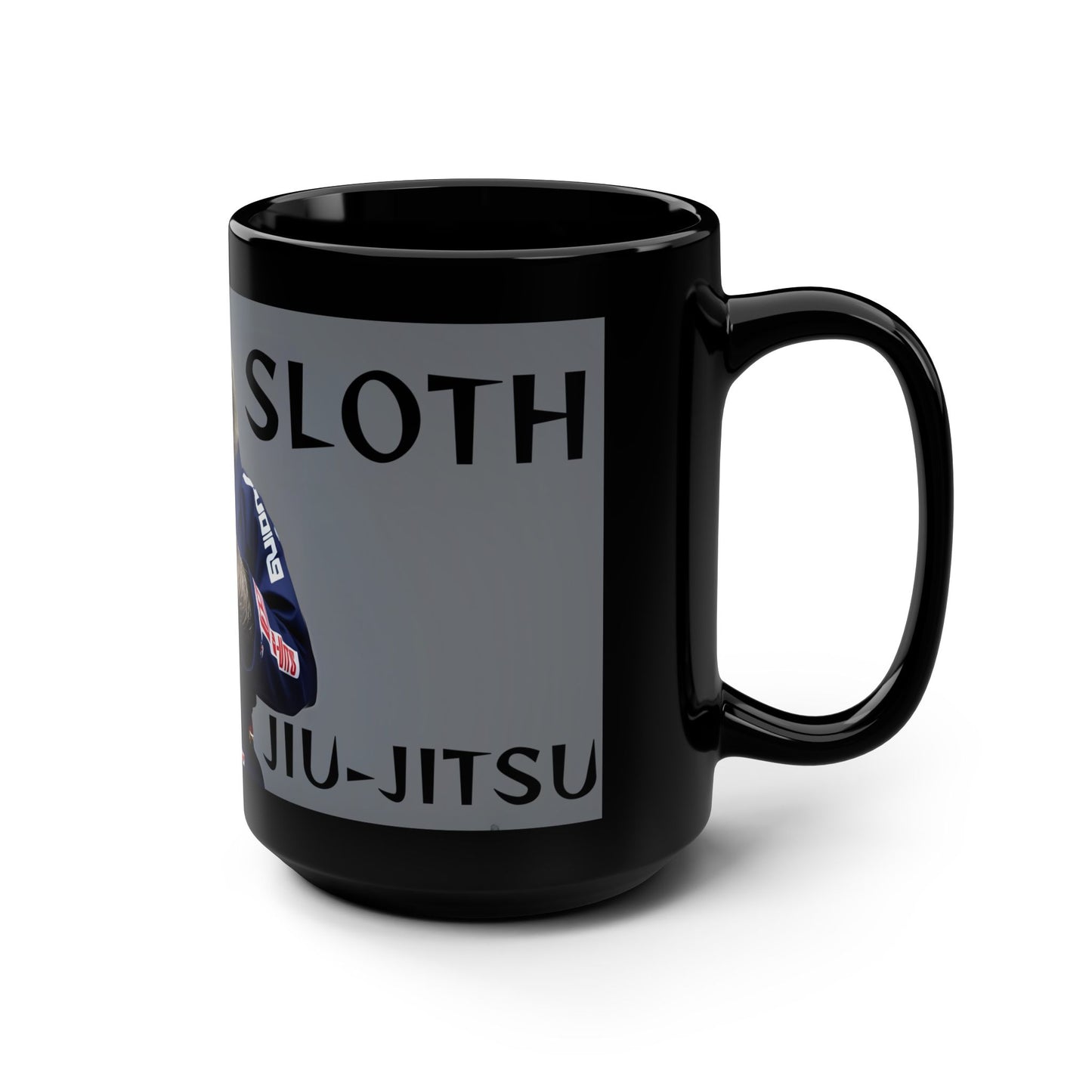 Sloth Sports Black Mug, 15oz Coffee Cup, Funny Sloth Mug, Jiu Jitsu Gift, Unique Drinkware for Coffee Lovers, Gifting for Holidays