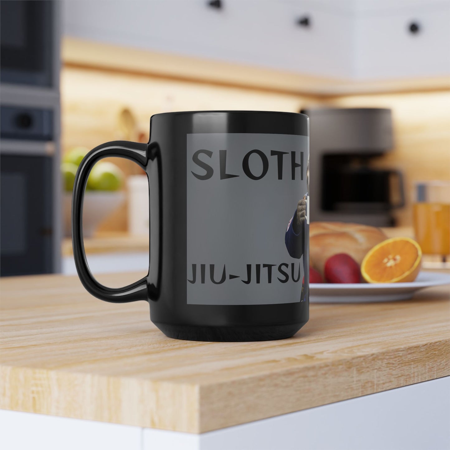 Sloth Sports Black Mug, 15oz Coffee Cup, Funny Sloth Mug, Jiu Jitsu Gift, Unique Drinkware for Coffee Lovers, Gifting for Holidays