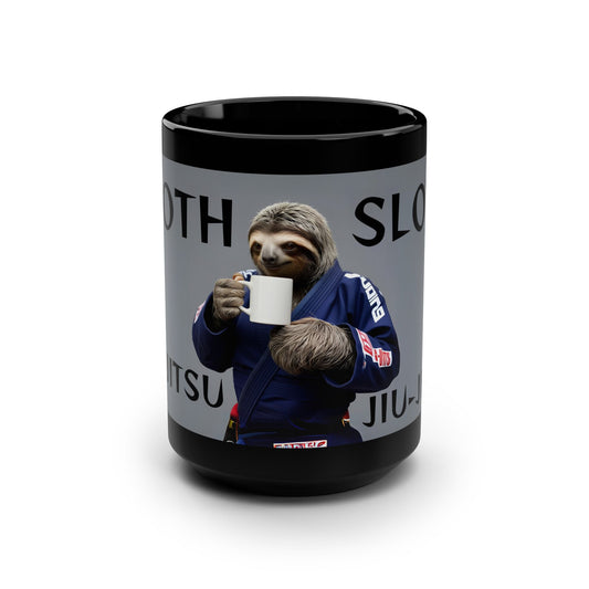 Sloth Sports Black Mug, 15oz Coffee Cup, Funny Sloth Mug, Jiu Jitsu Gift, Unique Drinkware for Coffee Lovers, Gifting for Holidays